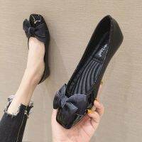 ร้อน, ร้อน★35-41 Large size Womens Korean fashion Square Toe bow flat ballet soft comfort Slip-ons