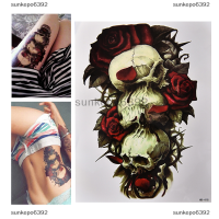 sunkepo6392 Waterproof Skull และ Rose รอยสักชั่วคราวขนาดใหญ่แขน Body Art รอยสักสติกเกอร์,