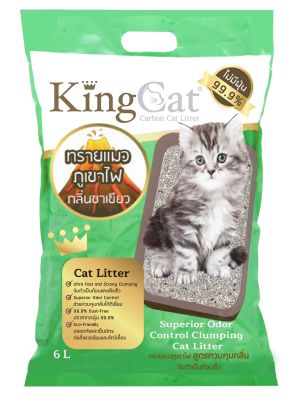 ทรายแมวภูเขาไฟ ผสมคาร์บอน King Cat 6 L กลิ่นชาเขียว (ไม่มีฝุ่น 99.9%)