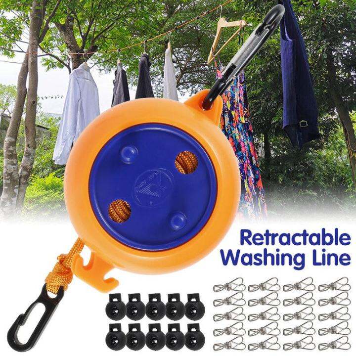 Portable Clothesline - Steel Wire Rope Adjustable Retractable 3- 12Ft, Holds 30 Lbs Without Sagging,Clothing Line With 12 Clothes Clips, Travel & Outdoor Camping Essentials Gear Retractable Clothesline