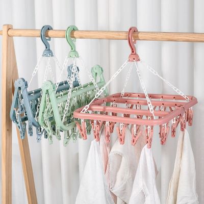 Thickened 32 Clips Folding Clothes Dryer Hanger Multi Clip Clothespin Hanger Household Windproof Socks Underwear Drying Rack Clothes Hangers Pegs