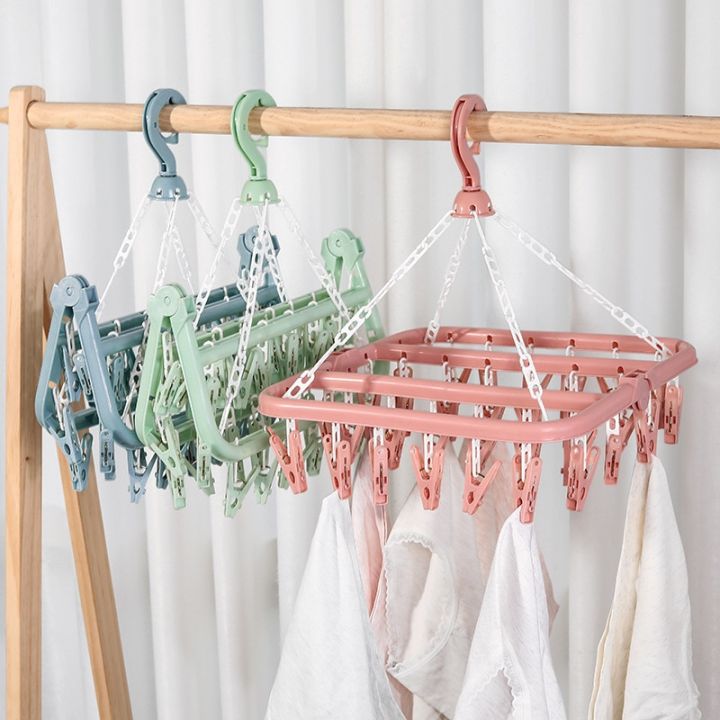 thickened-32-clips-folding-clothes-dryer-hanger-multi-clip-clothespin-hanger-household-windproof-socks-underwear-drying-rack-clothes-hangers-pegs
