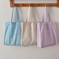 【Lanse store】Large Capacity Canvas Shoulder Bag for Women Eco Reusable Shopping Bags Fashion Letter Embroidery Student Girls Tote Handbags
