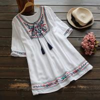 Summer Ethnic Boho Embroidery Blouse Women Short Sleeve Casual Blouses Shirt Plus Size Women Clothing Blusas Mujer De Moda 2021