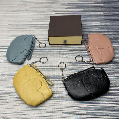 Top luxury real leather new men and womens zipper zero wallet heart-shaped pattern soft leather key bag genuine leather handbag