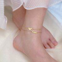 เหล็กไทเทเนียมสองชั้น love Love Foot Chain ญี่ปุ่นและเกาหลีขายร้อนเบาหรูหราเครื่องประดับเท้าโรแมนติกเฉพาะกลุ่ม .