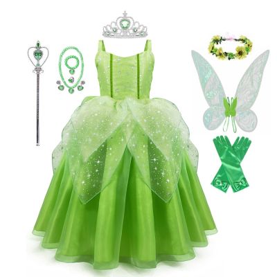 〖jeansame dress〗สาวดอกไม้นางฟ้าแต่งตัวเด็กเจ้าหญิง Tinkerbell ทิงเกอร์เบลล์ชุดที่มีปีกฮาโลวีนเจ้าหญิงเครื่องแต่งกายเอลฟ์พรรคชุด