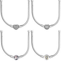 Momemts Pave Heart Two-tone Signature Poetic Blooms Clasp 925 Sterling Silver Necklace For Europe Bead Charm Diy Jewelry