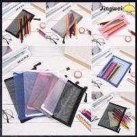 JINGWEI 1pc สีทึบ แฟชั่น กระเป๋าใส่เหรียญ เครื่องเขียน แต่งหน้า กระเป๋าถือ กริดโปร่งใส กระเป๋าใส่ปากกาตาข่าย กระเป๋าดินสอแบบมีซิป ที่เก็บเครื่องสำอาง