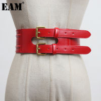 [EAM] Pu Leather Black Buckle Split Joint Wide Belt Personality Women New Fashion Tide All-match Spring Autumn 2022 1Z425