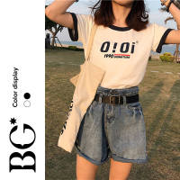 Summer New Womens Letter Short-Sleeved T-shirt Womens Loose Bottoming Shirt Top Korean Womens MNK06