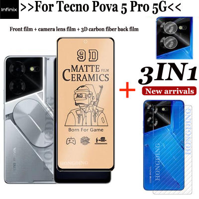 3IN1ฟิล์มเซรามิกสำหรับหน้าจอ Tecno Pova 5 Pro 5G ฟิล์มกระจกเทมเปอร์เซรามิก Tecno Pova 5 Pro + ฟิล์มเลนส์ + ฟิล์มด้านหลัง
