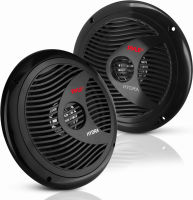 Pyle 6.5 Inch Dual Marine Speakers - 2 Way Waterproof and Weather Resistant Outdoor Audio Stereo Sound System with 150 Watt Power, Polypropylene Cone and Cloth Surround - 1 Pair - Pyle PLMR60B (Black)