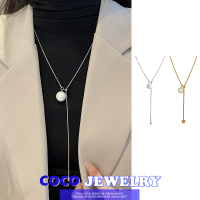 COCOJEWELRY ไทเทเนียมเหล็กปรับได้สร้อยคอมุกของผู้หญิงหรูหราแสงตกแต่งโซ่ไหปลาร้ายาว