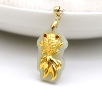 24K Gold Necklace for Men Women Natural Hetian Stone Jewelry Lucky Fish Jade Pendant Chain Choker Birthday Gifts