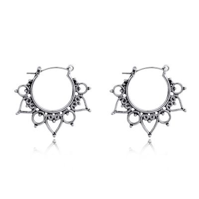 【YP】 1pair Hollow Hoop Earring Antique Metal Round Jewelry E15