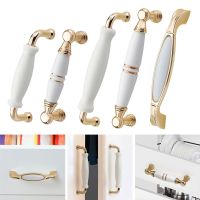 Creamic Door Handles Cabinet Handle Gold White Zinc Alloy Drawer Pulls Kitchen Furniture Handle Furniture Hardware Home Decor