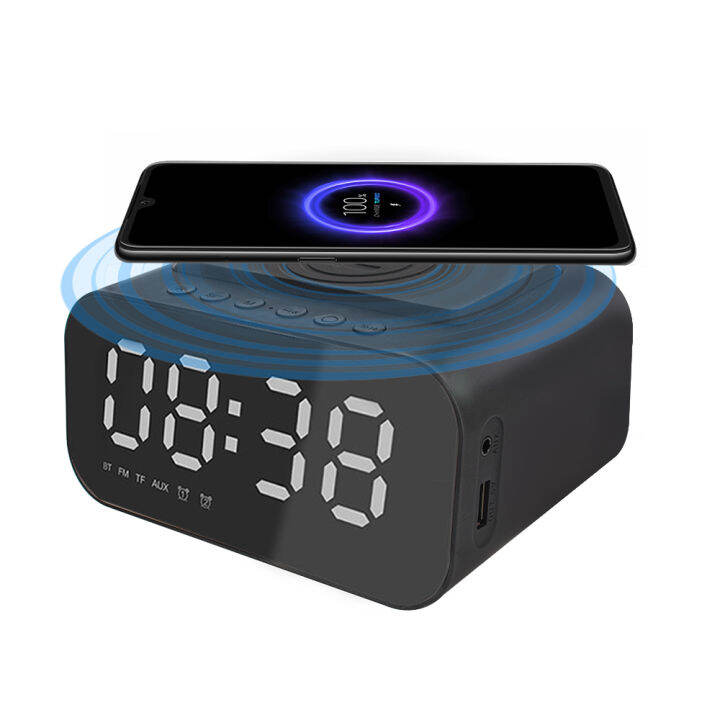 Wireless Charger Alarm Clock Bluetooth Speaker Fm Radio Desktop Clocks ...