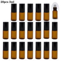 20Pcs/pack 3ml Amber Thin Glass Roll on Bottle for Essential Oil Vials with Roller Metal Ball Refillable Bottles Containers