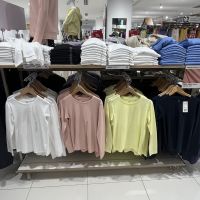 Uniqlo เสื้อยืดผ้าฝ้ายคอกลมยืดได้สำหรับผู้หญิง,แฟชั่นใหม่อเนกประสงค์สไตล์ญี่ปุ่นและเกาหลีใต้4557