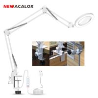 NEWACALOX 5X Welding Magnifying Glass LED Table Desk Lamp Three-Section Folding Handle Magnifier Light Nail Repair Lighting Read