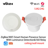 ZigBee เซ็นเซอร์เคลื่อนไหวแบบคลื่น MmWave สำหรับไฟ110/220V รีเลย์เปิด/ปิดสวิตช์ไร้สาย Tuya ชีวิตอัจฉริยะบ้านอัตโนมัติ DIY