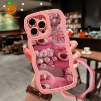 เคสด้านหลังป้องกันการกระแทกสำหรับ VIVO Y33S Y33t Y21S Y21 Y15S Y15A Y01 Y91C Y1S Y91 Y93 3D Y95การ์ตูนน่ารักลายหมีสตรอเบอร์รี่พร้อมสายรัดข้อมือนิ่ม