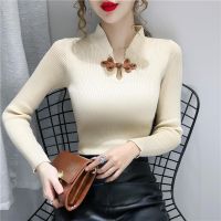 ✌ Sweater knitted sweater 2021 spring and autumn new style retro long-sleeved half-high collar western-style blouse women