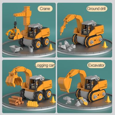 ﹍□℗ Construction Truck Toys Take Apart Engenharia Veículo com Furadeira Elétrica Escavadeira Brinquedos para Crianças Presentes