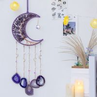 Natural Gemstone Wall Ornaments with Healing Crystal Stone Gemstone Dream Catcher Bedroom Garden Home Decoration