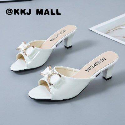 KKJ MALL Womens Shoes 2022 Summer New Sandals Korean Version Fashion All-match Bow Stiletto High Heels Womens Fish Mouth Slippers Large Size Sandals