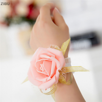 ZIBU ใหม่เจ้าสาวข้อมือ Corsage งานแต่งงานงานแต่งงานกุหลาบสร้อยข้อมือผ้าไหมดอกไม้ริบบิ้น