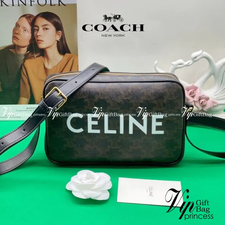 หนังแท้ CELINE Medium Messenger Bag In Triomphe Canvas With Celine