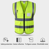 Reflective Night Construction Worker Protection Multi Pocket High Visibility Waterproof Wear Resistant Safety Vest