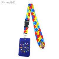 Autism pattern blue Art Cartoon Anime Fashion Lanyards Bus ID Name Work Card Holder Accessories Decorations Kids Gifts