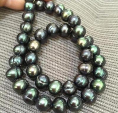 18" Gorgeous AAA 8~9mm natural tahitian black green baroque pearl necklace 42~84cm Lenght