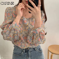 CARINE 2021ใหม่เกาหลีหวานชีฟองดอกไม้ Retro หลวมแขนยาวเสื้อ