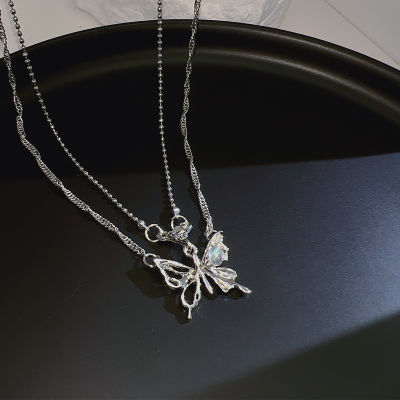 Advanced Sense Punk A Cool Breeze Design Female Ins New Double Layered Butterfly Necklace Multilayer