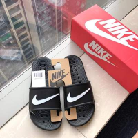 Nike New Pure Black Flat Sandals รองเท้าแตะฤดูร้อนสำหรับผู้ชายและผู้หญิง