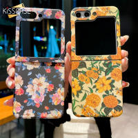 KISSCASE เคสโทรศัพท์พับพิมพ์ลายดอกไม้สำหรับ Samsung Galaxy Z Flip 5 Flip 4 Flip 3 5G บางพิเศษปกป้องเต็มรูปแบบ PC แข็งป้องกันการตกกันกระแทกด้านหลังเคส Galaxy Z พลิก5พลิก4พลิก3