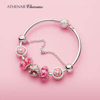 ATHENAIE 925 Sterling Silver Italian Murnao Glass Shine Zircons Red Rose Bloom Charms Bracelet For Women Jewerly Gift