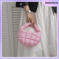 BETTERFORM มินิมินิ กระเป๋าสะพายลายสก๊อต เบาะผ้าฝ้ายขนเป็ด น้ำหนักเบาอบอุ่น กระเป๋าโท้ตบุผ้า แฟชั่นสำหรับผู้หญิง สีทึบทึบ กระเป๋าถือแบบพอง สำหรับผู้หญิง