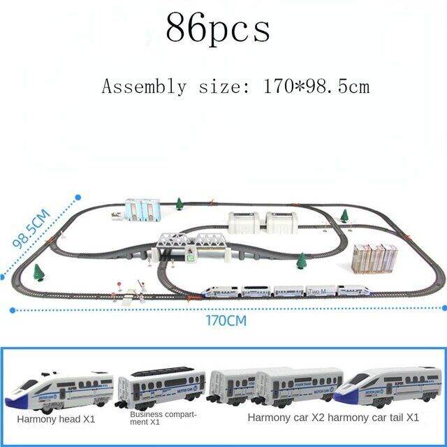 รถไฟฟ้าแบบรถไฟความเร็วสูงสำหรับเด็กผู้ชายชุดประกอบรถของเล่นแบบรางรถไฟรางประสานกันของขวัญคริสต์มาสสำหรับเด็กของเล่น