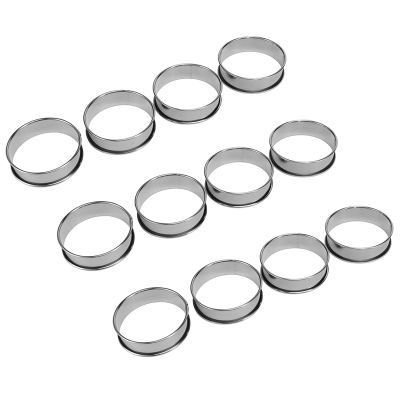 12 Pieces 3.15 Inch Double Rolled Tart Rings Stainless Steel Round Muffin Rings Metal Crumpet Rings Molds