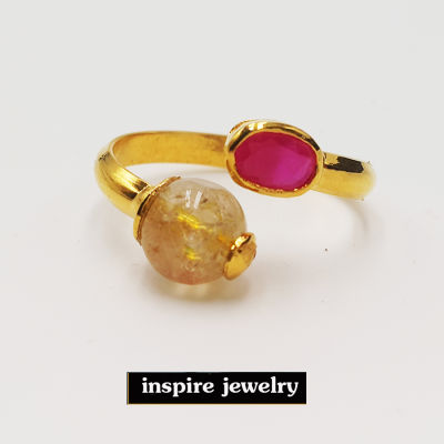 INSPIRE JEWELRY  แหวนพลอยทับทิม ประดับหินไหมทอง เครื่องประดับมงคล  ให้เลือกใส่ ฟรีไซด์ ปรับเองได้