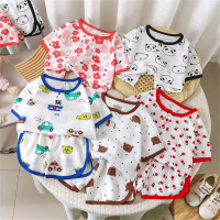 Xiaozhima Toddler Baby Kids Girls Boys Short Sleeves Clothing Sets Double Cotton Layer Home Pyjamas Breathable T-shirt Tops + Shorts Child 2Pieces Clothes Set For 0-7 Years Casual Wear