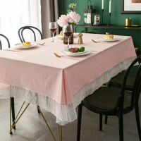 Morris8 Solid Color Lace Edge Table CoverFrench Retro Style Cotton Tableclothfor Kitchen Dining Room Party Holiday Tabletop Decoration