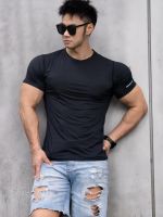 Pure color fitness GYM popular logo ice silk short sleeve clothes male summer running training round collar half sleeve T-shirt