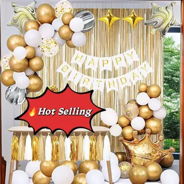 Gold Birthday Decorations - Gold Party Decorations Set with Birthday  Banner, Gold White Confetti Balloons, Gold Foil Birthday Background, Tassel