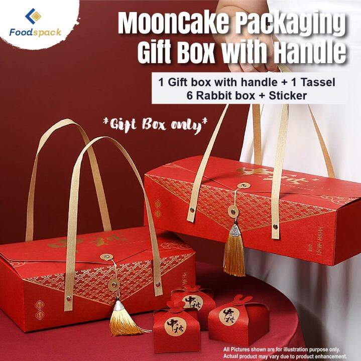 (3 SET) RED Mooncake Pastry Packaging box with Handle/ Snowflake Cookie ...